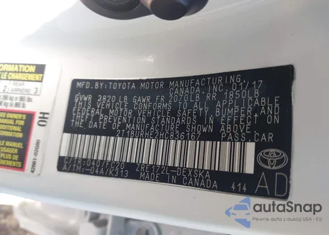 2017 Toyota Corolla Se из США, поврежденный, VIN 2T1BURHE2HC836167